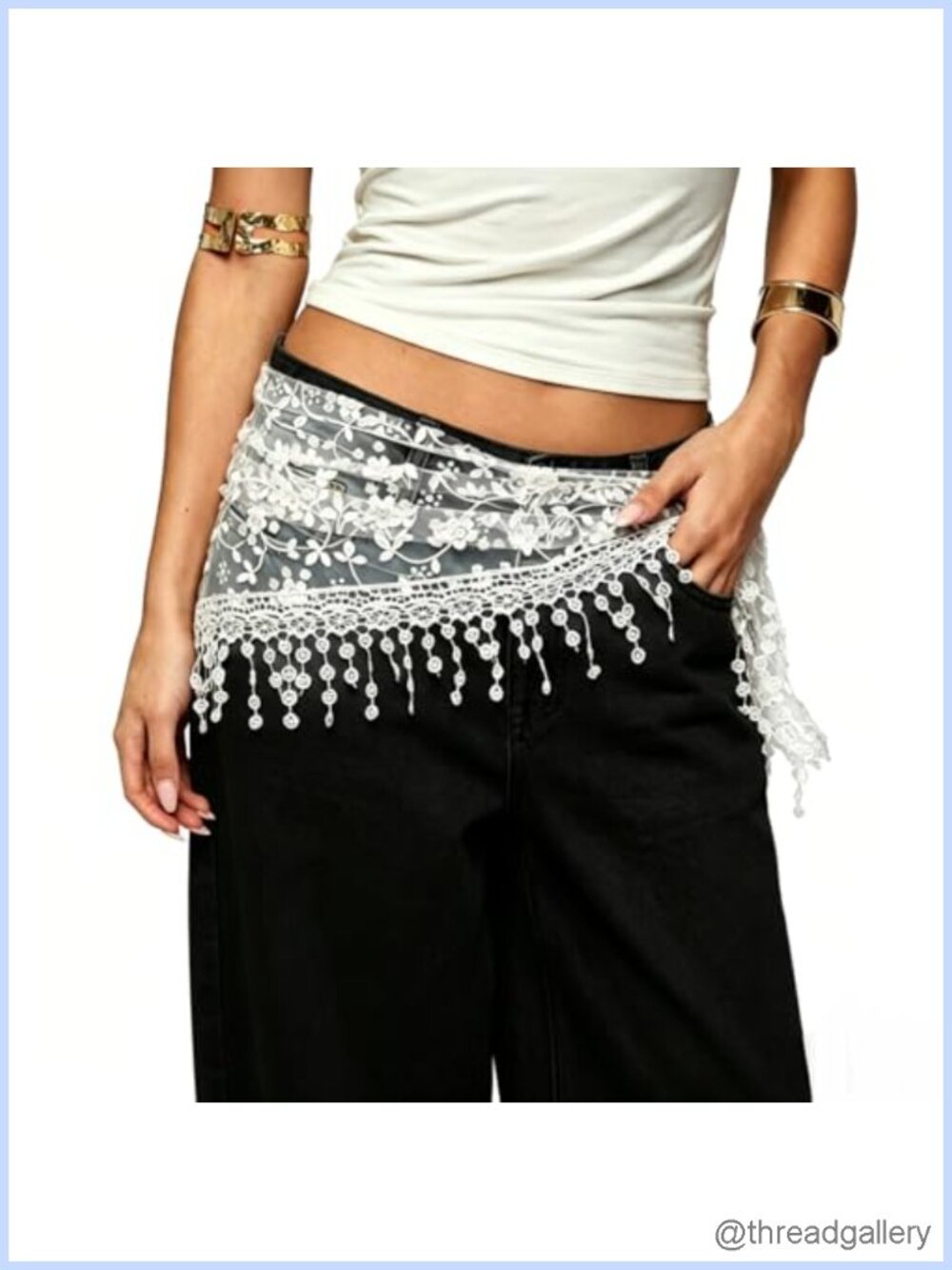 Women's Polyester Floral Lace Triangle Scarf Head Kerchief Tie Waist Belt